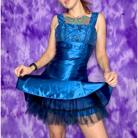 Jessica McClintock Gunne Sax Blue Satin Tulle Party Dress Size 9 - Picture 12 of 12